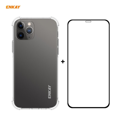 iPhone 12 Pro Max Hat-Prince ENKAY 2 in 1 Clear TPU Soft Case Shockproof Cover + 0.26mm 9H 2.5D Full Glue Full Coverage Tempered Glass Protector Film