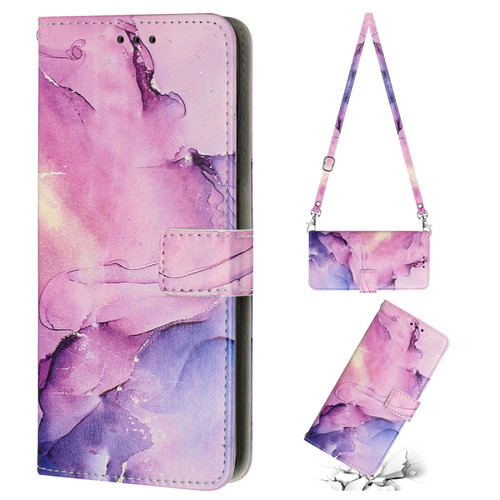 iPhone 12 Pro Max Crossbody Painted Marble Pattern Leather Phone Case - Purple