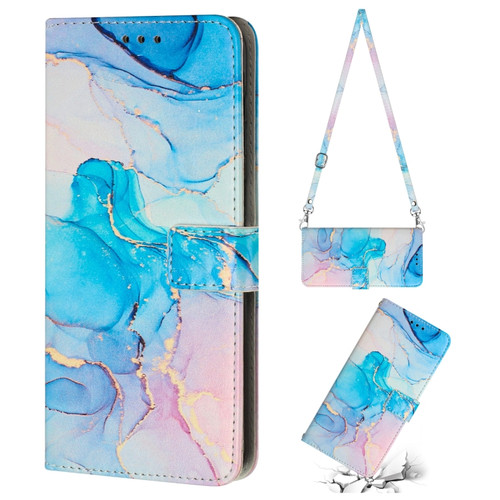 iPhone 12 Pro Max Crossbody Painted Marble Pattern Leather Phone Case - Pink Green