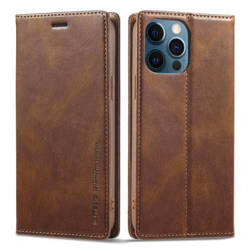 iPhone 12 Pro Max LC.IMEEKE RFID Anti-theft Leather Phone Case - Brown