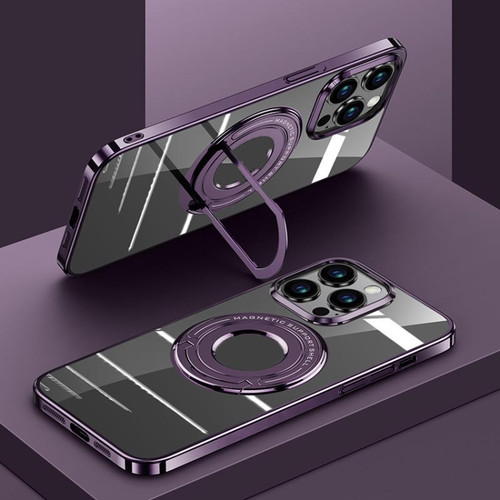 iPhone 12 Pro Max Electroplating MagSafe Magnetic PC Phone Case with Ring Holder - Purple