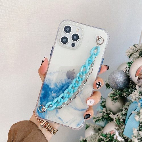 iPhone 12 Pro Max Flowing Golden Marble Pattern + Bracelet TPU Phone Protective Case - Light Blue