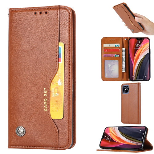 iPhone 12 Pro Max Knead Skin Texture Horizontal Flip Leather Case with Photo Frame & Holder & Card Slots & Wallet - Brown