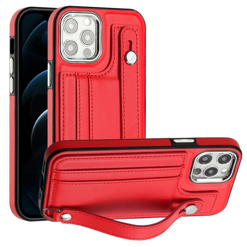 iPhone 12 Pro Max Shockproof Leather Phone Case with Wrist Strap - Red