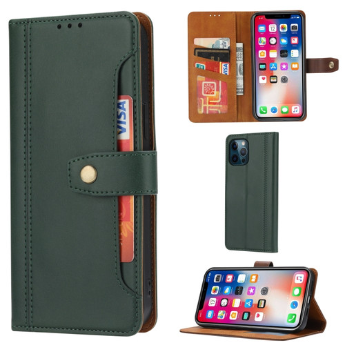 iPhone 12 Pro Max Calf Texture Double Fold Clasp Horizontal Flip Leather Case with Photo Frame & Holder & Card Slots & Wallet - Emerald