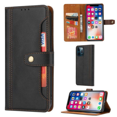 iPhone 12 Pro Max Calf Texture Double Fold Clasp Horizontal Flip Leather Case with Photo Frame & Holder & Card Slots & Wallet - Black