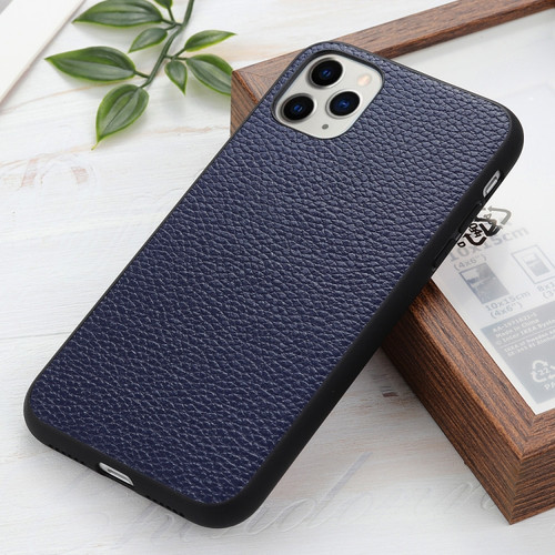 iPhone 12 Pro Max Litchi Texture Genuine Leather Folding Protective Case - Blue