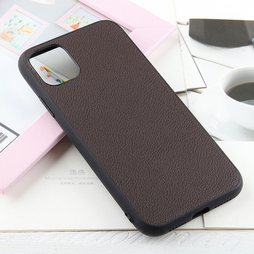 iPhone 12 Pro Max Bead Texture Genuine Leather Protective Case - Coffee