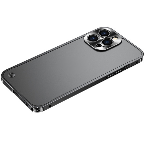 iPhone 12 Pro Max Metal Frame Frosted PC Shockproof Phone Case - Black