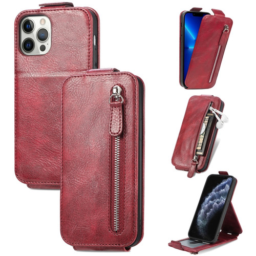 iPhone 12 Pro Max Zipper Wallet Vertical Flip Leather Phone Case - Red