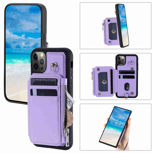 iPhone 12 Pro Max Zipper Card Slots RFID Phone Case - Purple