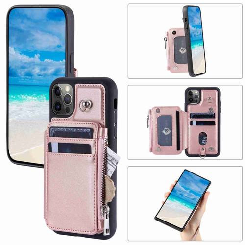 iPhone 12 Pro Max Zipper Card Slots RFID Phone Case - Rose Gold