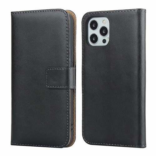 iPhone 12 Pro Max Plain Texture Cowhide Leather Horizontal Flip Case with Magnetic Clasp & Holder & Card Slots & Wallet - Black