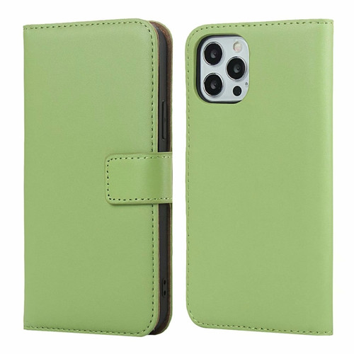 iPhone 12 Pro Max Plain Texture Cowhide Leather Horizontal Flip Case with Magnetic Clasp & Holder & Card Slots & Wallet - Green