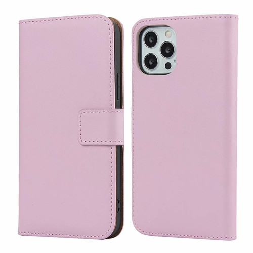 iPhone 12 Pro Max Plain Texture Cowhide Leather Horizontal Flip Case with Magnetic Clasp & Holder & Card Slots & Wallet - Pink