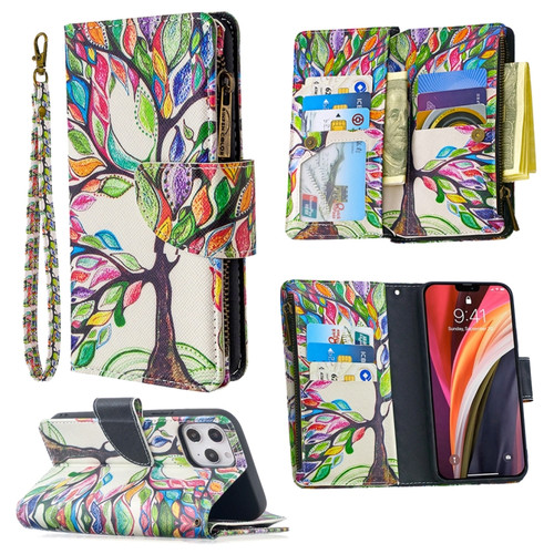iPhone 12 Pro Max Colored Drawing Pattern Zipper Horizontal Flip Leather Case with Holder & Card Slots & Wallet - Tree
