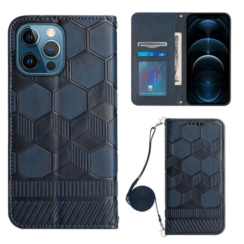 iPhone 12 Pro Max Crossbody Football Texture Magnetic PU Phone Case - Dark Blue