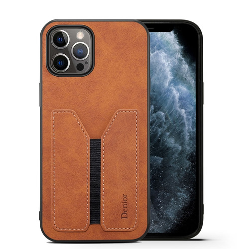 iPhone 12 Pro Max Denior DV Elastic Card PU Back Cover Phone Case - Brown