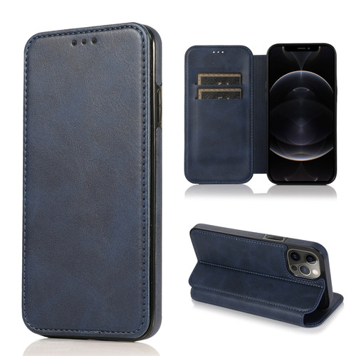 iPhone 12 Pro Max Knight Magnetic Suction Leather Phone Case - Blue
