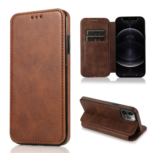 iPhone 12 Pro Max Knight Magnetic Suction Leather Phone Case - Brown