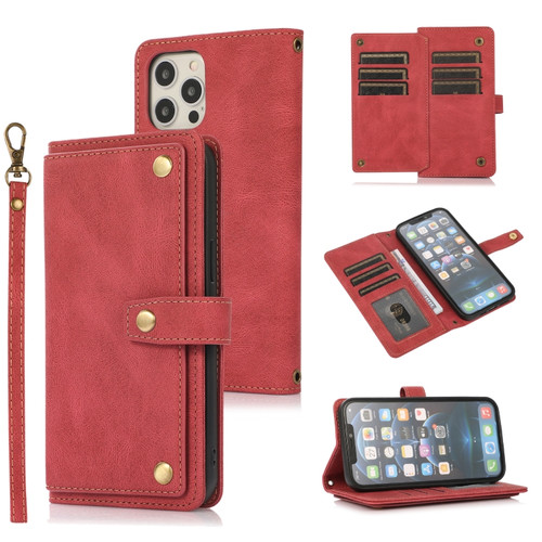 iPhone 12 Pro Max PU + TPU Horizontal Flip Leather Case with Holder & Card Slot & Wallet & Lanyard - Wine Red
