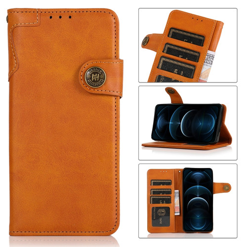 iPhone 12 Pro Max KHAZNEH Dual-Splicing Cowhide Texture Horizontal Flip Leather Case with Holder & Card Slots & Wallet & Lanyard - Brown