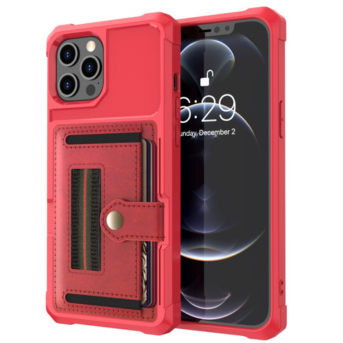 iPhone 12 Pro Max ZM06 Card Bag TPU + Leather Phone Case - Red