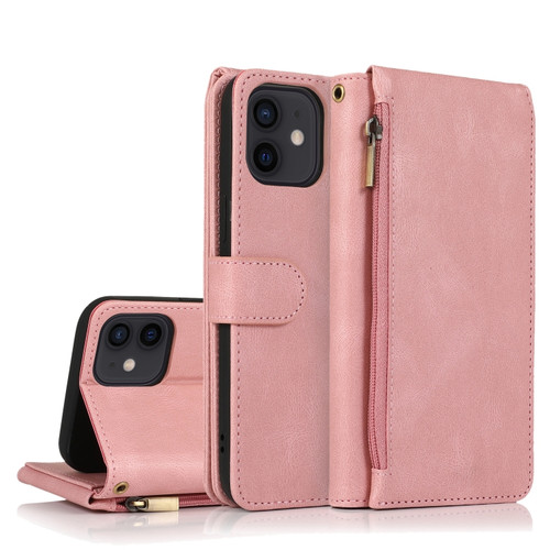 iPhone 12 Pro Max Skin-feel Crazy Horse Texture Zipper Wallet Bag Horizontal Flip Leather Case with Holder & Card Slots & Wallet & Lanyard - Rose Gold