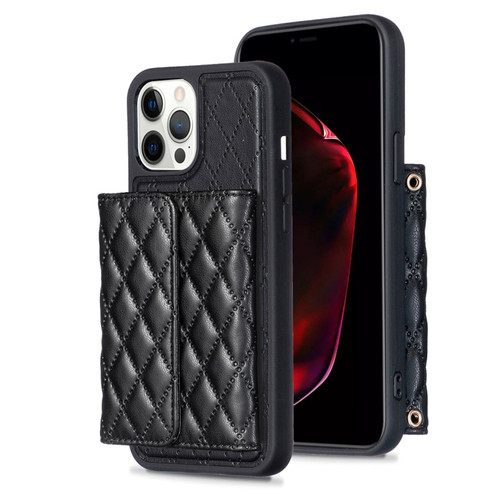 iPhone 12 Pro Max Horizontal Wallet Rhombic Leather Phone Case - Black