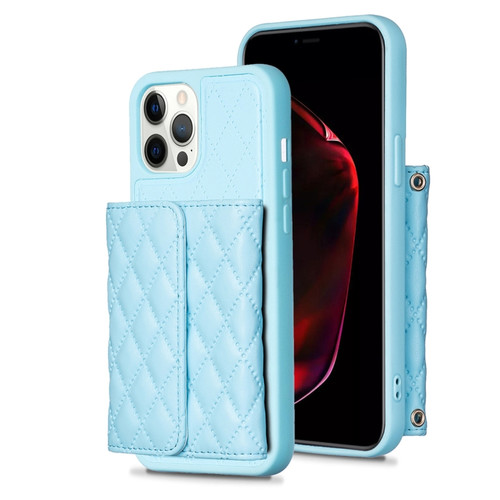 iPhone 12 Pro Max Horizontal Wallet Rhombic Leather Phone Case - Blue