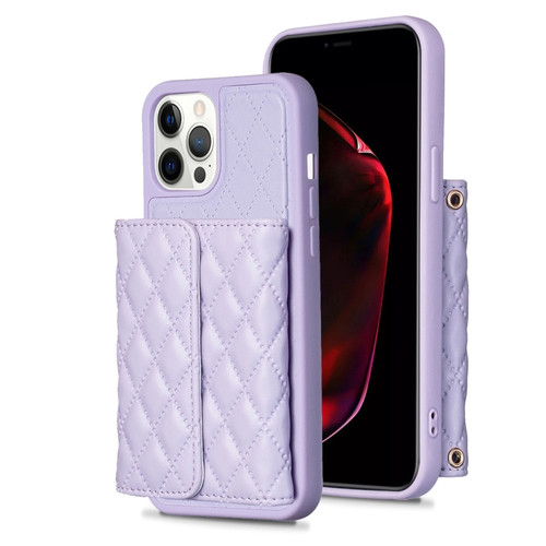 iPhone 12 Pro Max Horizontal Wallet Rhombic Leather Phone Case - Purple