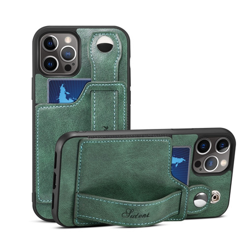 iPhone 12 Pro Max Suteni 215 Wrist Strap PU Phone Case - Green
