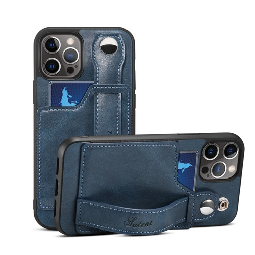 iPhone 12 Pro Max Suteni 215 Wrist Strap PU Phone Case - Blue