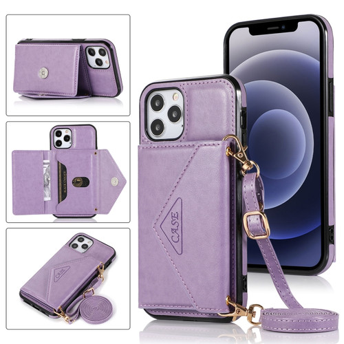 iPhone 12 Pro Max Multi-functional Cross-body Card Bag TPU+PU Back Cover Case with Holder & Card Slot & Wallet - Purple