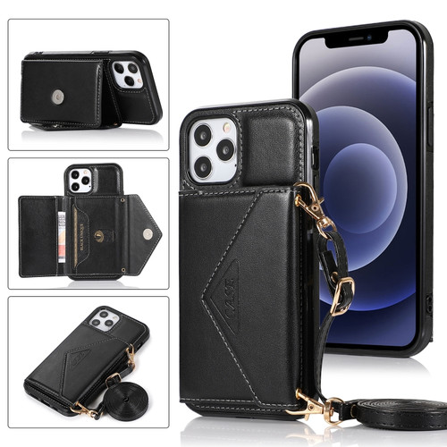 iPhone 12 Pro Max Multi-functional Cross-body Card Bag TPU+PU Back Cover Case with Holder & Card Slot & Wallet - Black