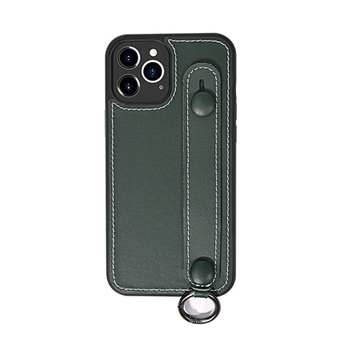 iPhone 12 Pro Max Top Layer Cowhide Shockproof Protective Case with Wrist Strap Bracket - Green