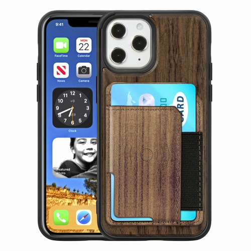 iPhone 12 Pro Max Wood Grain PU+TPU Protective Case with Card Slot iPhone Pro Max - Walnut