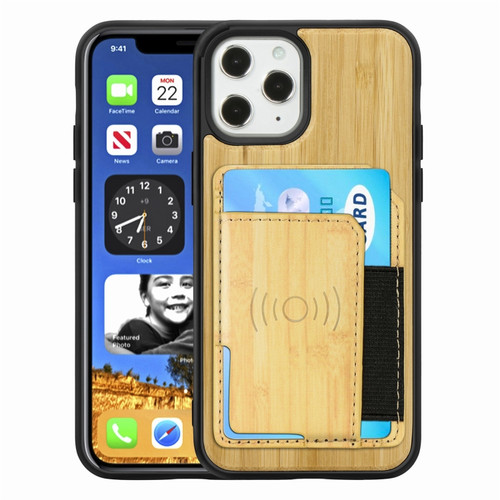 iPhone 12 Pro Max Wood Grain PU+TPU Protective Case with Card Slot iPhone Pro Max - Bamboo