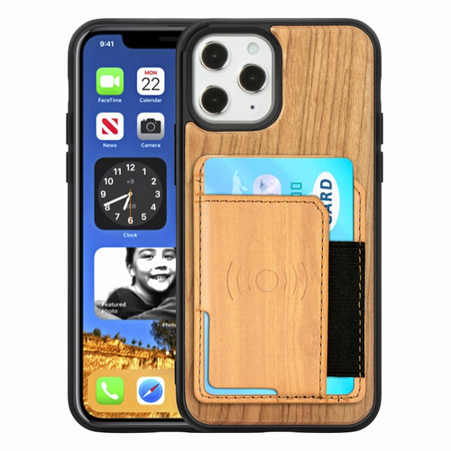 iPhone 12 Pro Max Wood Grain PU+TPU Protective Case with Card Slot iPhone Pro Max - Cherry Wood