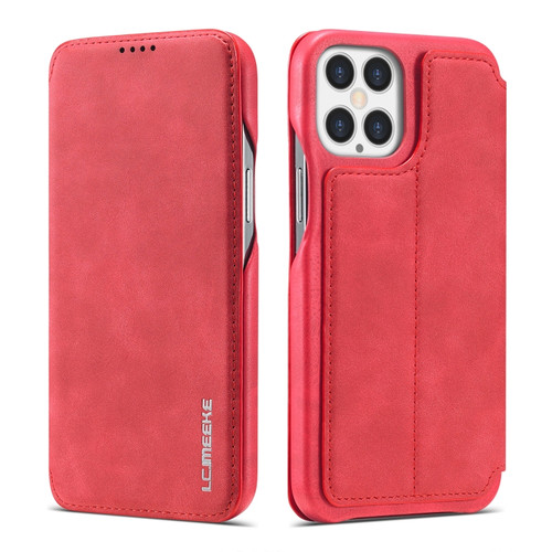iPhone 12 Pro Max LC.IMEEKE Hon Ancient Series Horizontal Flip Leather Case with Holder & Card Slot - Red