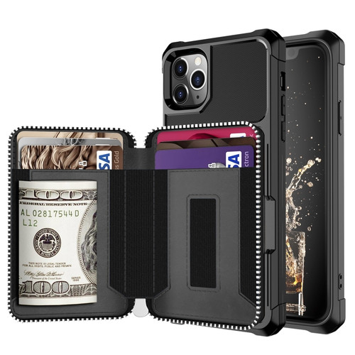 iPhone 12 Pro Max Zipper Wallet Card Bag PU Back Case - Black