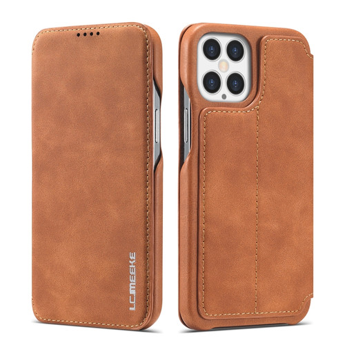 iPhone 12 Pro Max LC.IMEEKE Hon Ancient Series Horizontal Flip Leather Case with Holder & Card Slot - Brown