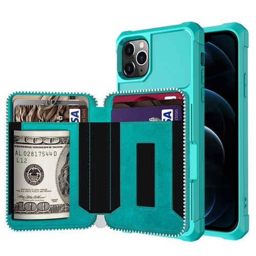 iPhone 12 Pro Max Zipper Wallet Card Bag PU Back Case - Green