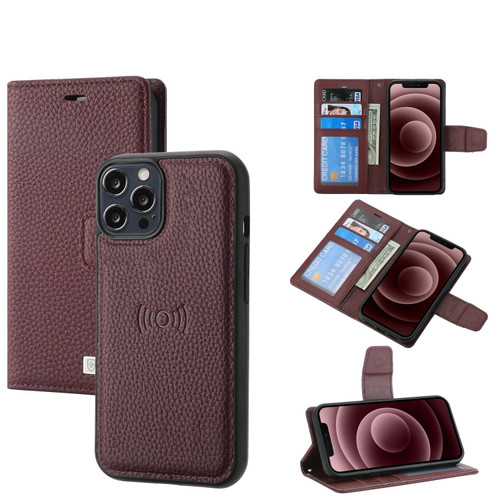 iPhone 12 Pro Max Litchi Texture Magnetic Detachable Wallet Leather Phone Case - Purple
