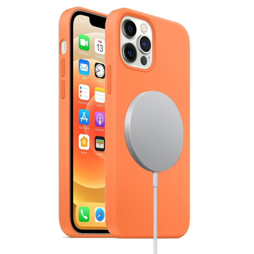 iPhone 12 Pro Max Magnetic Liquid Silicone Full Coverage Shockproof Magsafe Case with Magsafe Charging Magnet - Orange