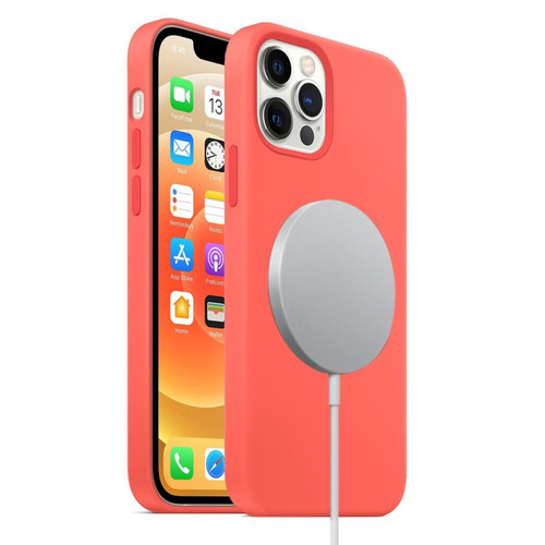 iPhone 12 Pro Max Magnetic Liquid Silicone Full Coverage Shockproof Magsafe Case with Magsafe Charging Magnet - Pink Orange