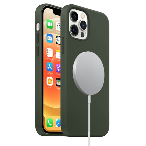 iPhone 12 Pro Max Magnetic Liquid Silicone Full Coverage Shockproof Magsafe Case with Magsafe Charging Magnet - Deep Green