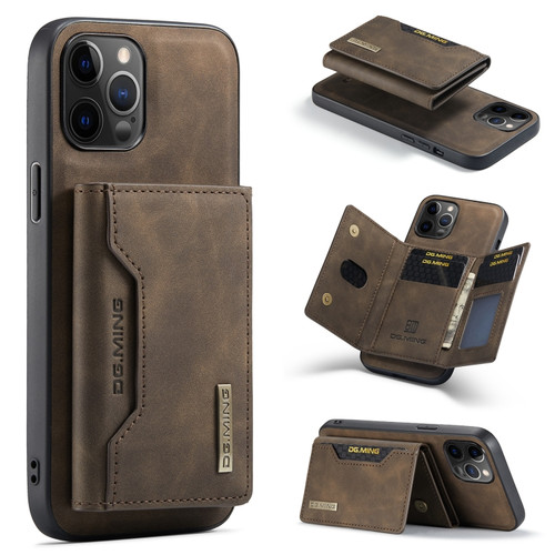 iPhone 12 Pro Max DG.MING M2 Series 3-Fold Multi Card Bag + Magnetic Back Cover Shockproof Case with Wallet & Holder Function - Coffee