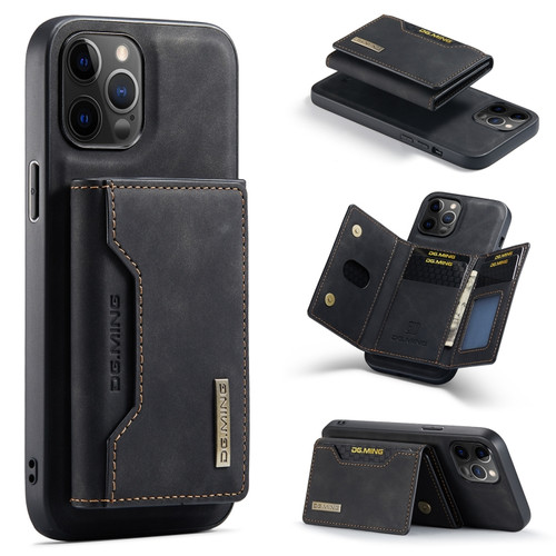 iPhone 12 Pro Max DG.MING M2 Series 3-Fold Multi Card Bag + Magnetic Back Cover Shockproof Case with Wallet & Holder Function - Black