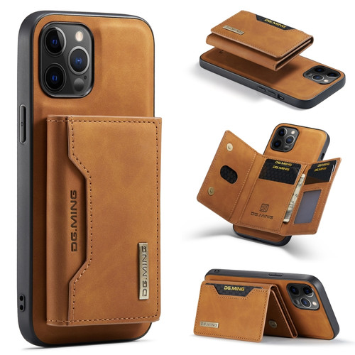 iPhone 12 Pro Max DG.MING M2 Series 3-Fold Multi Card Bag + Magnetic Back Cover Shockproof Case with Wallet & Holder Function - Brown